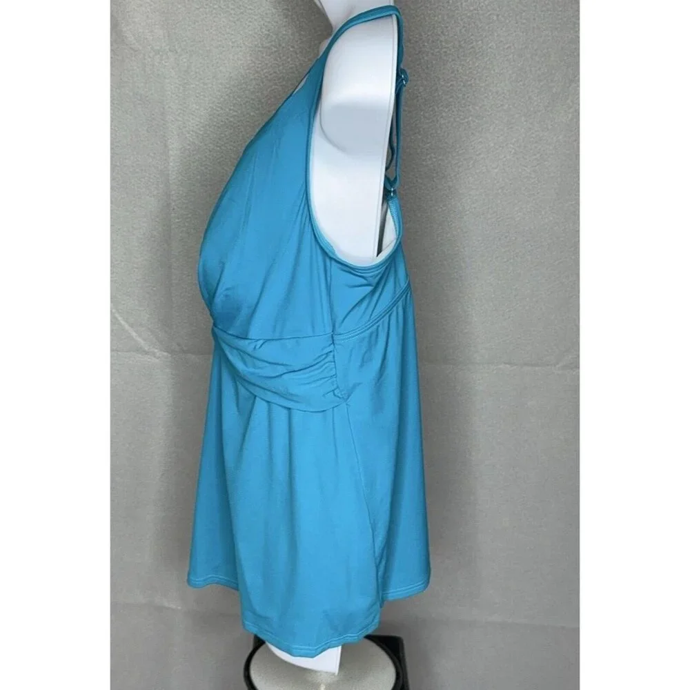 Tankini Swim Top Turquoise V Neck Wrap Soft Cup Bra Lands End Plus Size 18W - Picture 2 of 11